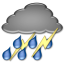 Gewitter  * Niederschlagswahrscheinlichkeit 90% * Wind: 12.0km/h aus W * Zeitraum: 13:00 bis 19:00